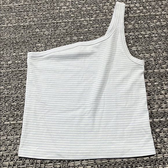 Aerie | Blue & White Striped One Shoulder Cropped Tank - Picture 1 of 5